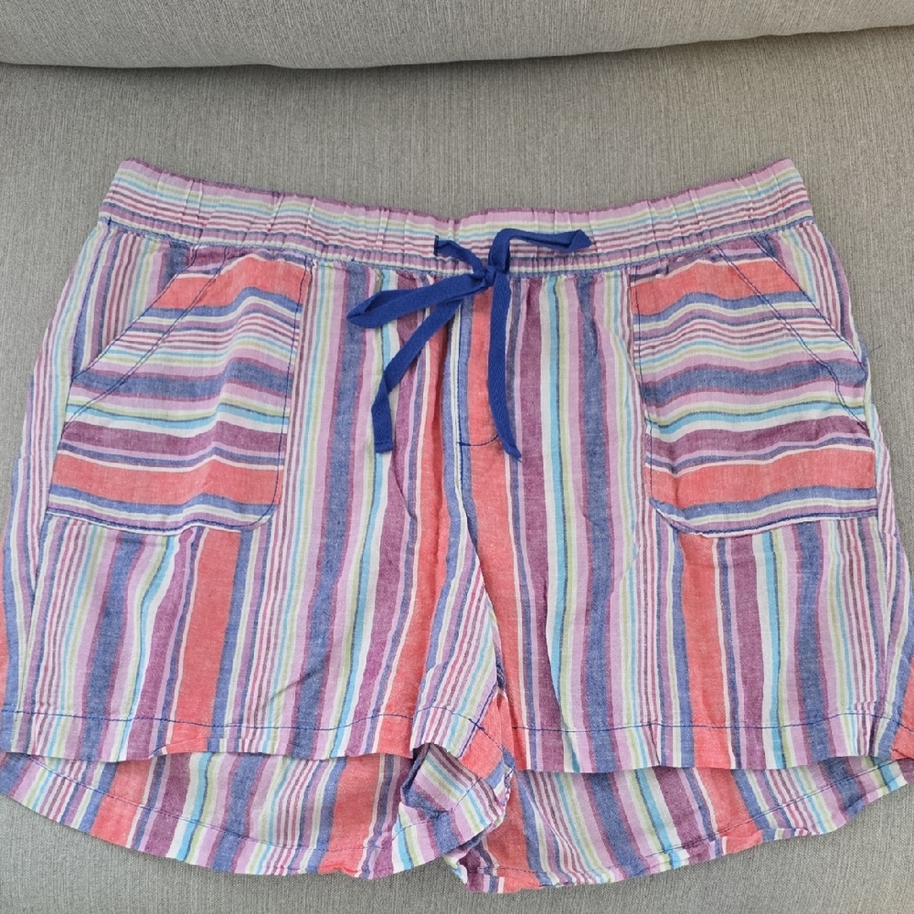 Striped Multicolor Women’s Linen Shorts - Pink/Blue